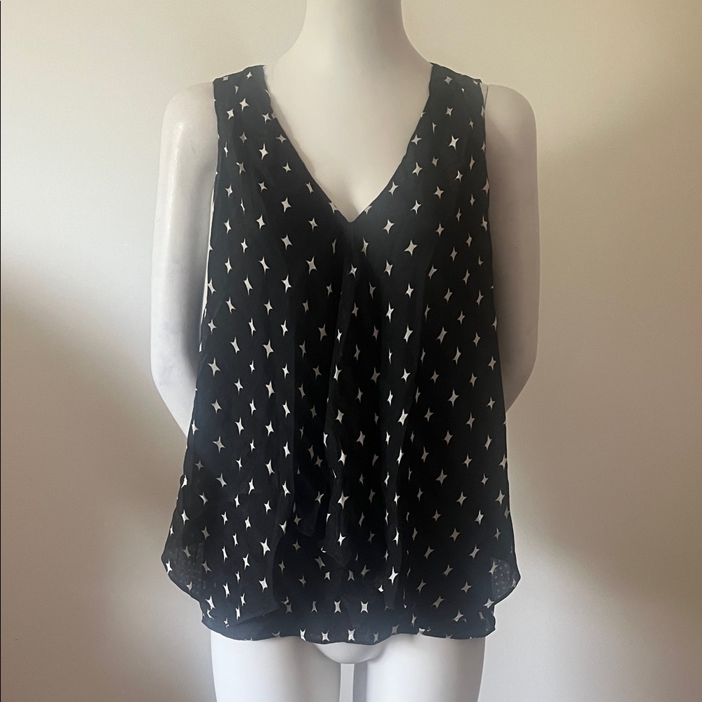 Theory Silk Black and White Sleeveless Layers Top